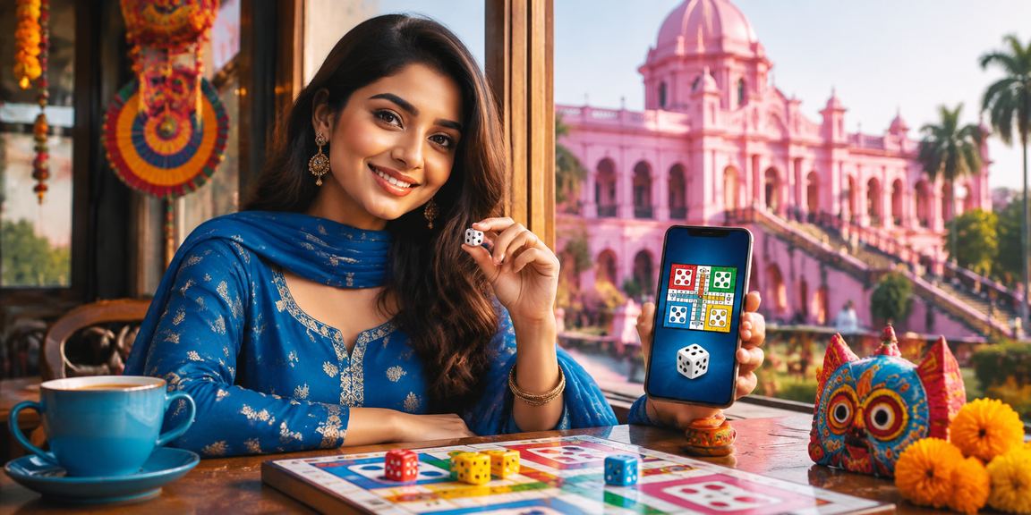 ঢাকায় সালোয়ার কামিজ পরা একজন মহিলা ডাইস গেম খেলছেন